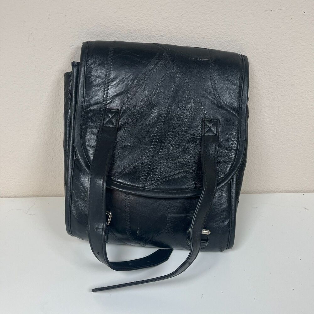 Diamond Plate Buffalo Leather motorcycle pouch with straps Saddlebag Sissybag